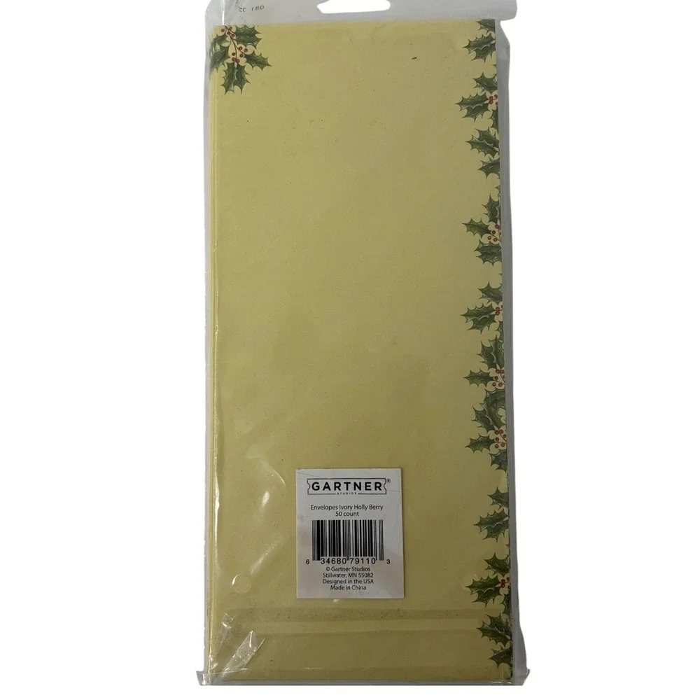 Gartner Studios Ivory Holly Berry Christmas Envelopes 50 Count Holiday NEW